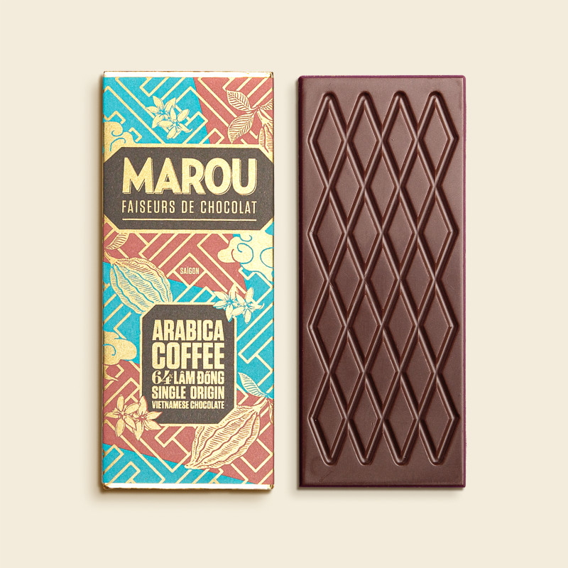 chi tiết MAROU Mini Čokoládová Tyčinka Z Arabica Kávy LAM DONG 64% 24g